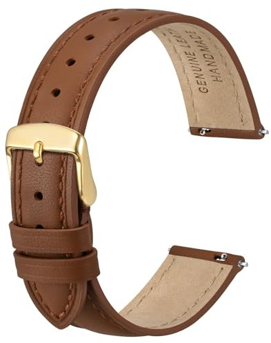 Anbeer 14mm Flat Thin Elegantes Echtes Leder Uhrenarmband, Schnellverschluss Ersatz Uhrenarmband für Frauen,Braun mit goldener Schnalle