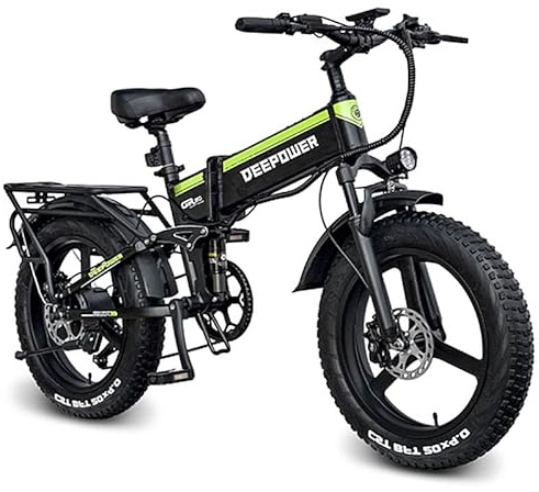 DEEPOWER H20pro Bicicleta Eléctrica para Adultos, 20' x 4.0 Fat Tire EBike con 48V 25Ah Batería Extraíble, 25KM/H, 75-110 KM, 7 Velocità Bicicleta Eléctrica Plegable, Amortiguadores Hidráulicos Duales