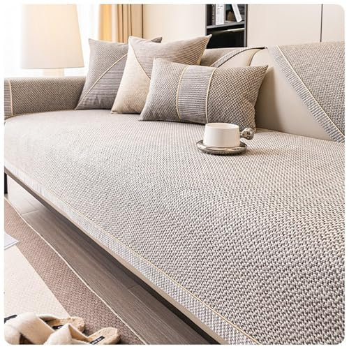 FYFWPA Sofa Überzug Vintage Sofabezug Weiche: rutschfest Sofaschoner Gewebte Baumwolle und Leinen 1/2/3/4 Sitzer Couch Überzug Sofaüberwürfe für U Form L Form Sektionssofa(Grau,70 * 180cm)