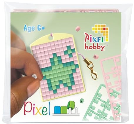 Pixel P23117 - Mosaik Medaillon Stern, Schlüsselanhänger für Kinder zum Selbstgestalten, kinderleichtes Stecksystem, ohne Bügeln und Kleben, Steinchen aus Biokunststoff