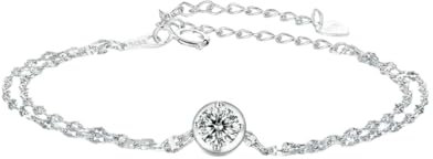 NEU 2026 925 Sterling Silber Doppelschicht Moissanit Armband Rundes Form Labor Züchtung Diamond Kette Link Frauen Luxus Hochzeitsdekoration Schmuck mit Ihrem Accessoires Trendy Best für Geschenk