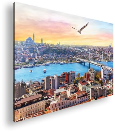 Farbenhorizont Leinwandbild Morgens über Istanbul – Farbenpracht am Bosporus Format:90x60cm XXL Wandbild auf Keilrahmen/Kunstdruck/Bild Wohnzimmer Dekoration