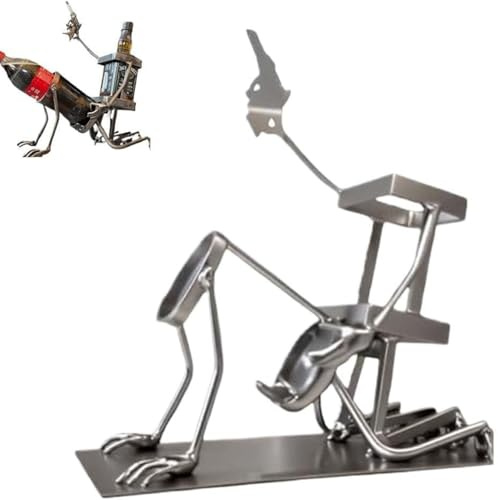 Steampunk Skull Wine Bottle Stand – Funny Metal Skull Beverage Holder for Coke, Whiskey, Beer, Wine – Unique Sturdy Skull Bar Display Rack, Gothic Drink Stand (Metallic Colour)