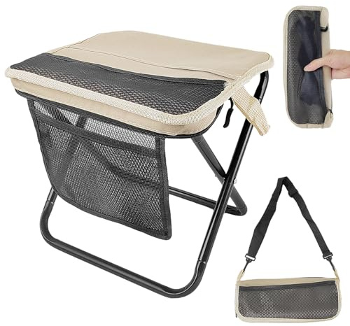 Radianeroryi Sgabello Pieghevole, 28×23×25cm Sgabello da Campeggio Pieghevole, Resistente fino a 100kg, Sgabello da Pesca Leggero per Escursionismo, Pesca e All'aperto (Khaki)'