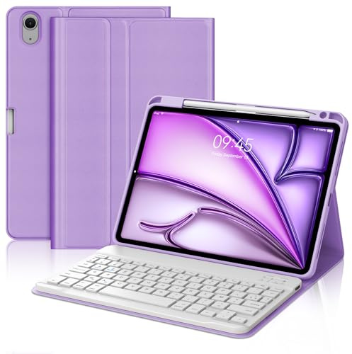Coque Clavier pour iPad Air 11 Pouces (M4 2026, M3 2025, M2 2024), AZERTY Français Housse Clavier Bluetooth Magnétique Détachable avec Porte Crayon pour iPad Air 10.9 (5e/4e Génération), Violet Clair