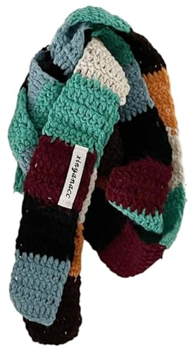 MHADBKH Bunt gestreifter Strickschal, Herbst, Winter, Wärme, lang, Skinny, Schal, Halstuch für Damen und Mädchen, Winter, Halswärmer, Strickschal, Farbe: Seegrün, One size