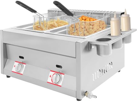 Gewerbliche Gas Fritteuse 2x6L Doppeltank Individuelle Temperatur Restaurant Imbiss schnelle Aufhezung 430 Edelstahl energiesparend Großküche​