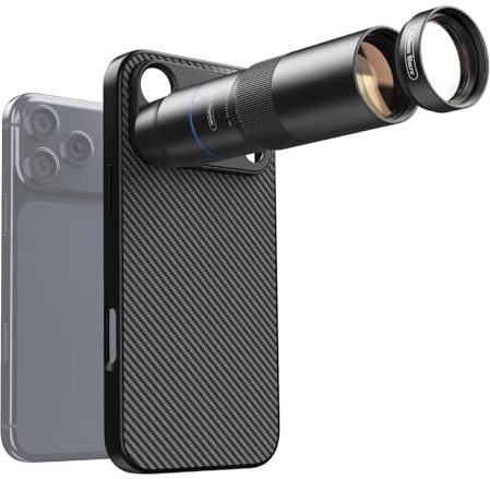 APEXEL Objectif Téléobjectif Compact 10x & Objectif Macro 200 mm avec Étui de Téléphone Dédié, Objectif FMC Ed Professionnelle, Compatible avec iPhone 17 Pro Max