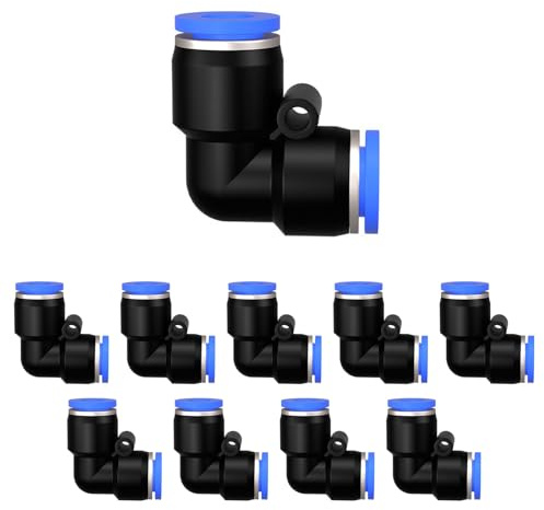 Lot de 10 connecteurs pneumatiques coudés à 90° - 14 mm - Fixation rapide - Adaptateur de conduite d'air PV - Adaptateur Push to Connect - Raccords à dégagement rapide (10, PV-14 mm)
