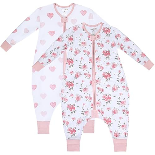 Organic Cotton Toddler Sleeping Bag with Legs 1.0 TOG Long Sleeve 2-Pack | Breathable, Soft Lightweight GOTS & OEKO-TEX Certified 100% Organic Cotton with 2-Way Zipper for 3-4 Y by Mama Cheetah