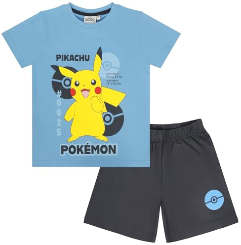 Pokémon Jungen Pyjama Set Kurzarm T-Shirt & Hose, Kinder Schlafanzug, Sommer mit Pikachu & Glumanda, Baumwolle Schlafi Nachtwäsche Outfit
