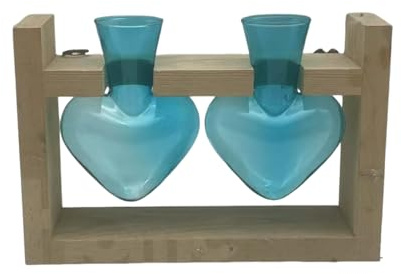YUYTE Vase en Verre en Forme de Cœur, Station de Propagation de Plantes Hydroponiques avec Support en Bois, Observation Transparente des Racines d'eau pour la Maison, Le Jardin, Le