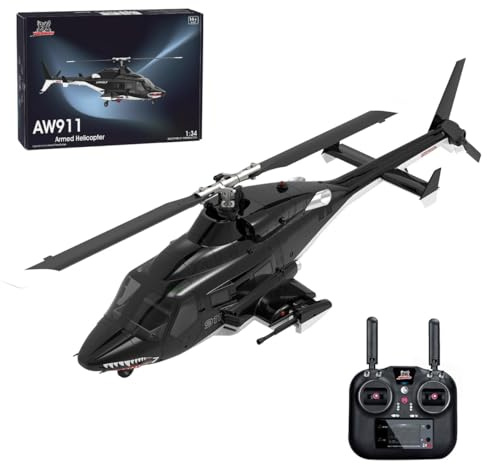 Funwetrike AW-911 Air-Wolf RC-Hubschrauber, Maßstab 1:34, 2,4 GHz, 9 Kanäle, flybarless, mit 6G/3D-Stuntmodus und GPS-Flugsteuerungssystem, Fluggerät für Anfänger (RTF-Version/1 Batterie)