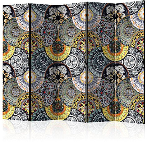 murando Raumteiler Mandala Ornament Oriental Foto Paravent 225x172 cm einseitig auf Vlies-Leinwand Bedruckt Trennwand Spanische Wand Sichtschutz Raumtrenner grau gelb orange o-C-0001-z-c
