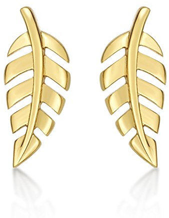 Gelbgold-OhrringeFeder aus Sterlingsilber vergoldet mit 18K Gelbgold. Gold vergoldet strukturierte Feder-Silberohrringe, ein Symbol des Himmels. Gelbgold-Ohrringe mit Stopper-Verschluss.