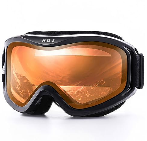 Juli Ski Goggles Winter Snow Sports Snowboard Protective Goggles with Anti Fog UV Protection Double Lens for Men Women and Youth, Schwarz/Orange(VLT 25.4%)