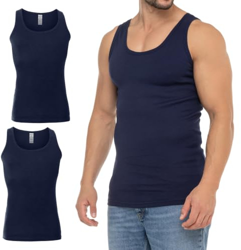 Celodoro Herren Business Tank Top (2er Pack) Achselhemd aus Baumwolle - Navy M
