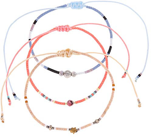 Made by Nami Perlen Fußkettchen 3er Set Damen & Mädchen - 3x Surfer Fußkette Boho Ethno Style - 100% Wasserfest & Verstellbar - Bunte Fussketten Fußband Festival Accessoires (Mix)