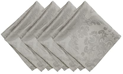 Elrene Caiden Elegance Damast Stoffservietten (Set von 4), Polyester, Silber, 17 x 17 (Set of 4), 4