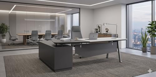 Jet-Line Schreibtisch Büromöbel Büroausstattung 'Carolina' Rechts Homeoffice Eckig Modern Weiß Anthrazit 2,2 m