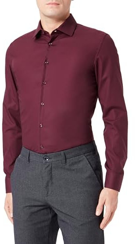 Seidensticker Langarm Uni Bügelfrei 1 Camisa sin Planchado de Corte Muy Estrecho – X-Slim Fit – Manga Larga – Cuello Kent, Rojo (Bordeaux), 40 para Hombre