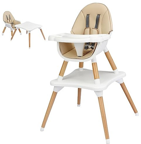 COSTWAY 4 en 1 Chaise Haute Bébé Convertible Plateau Réglable en 4 Etapes-Peut être Démonté en une Table et une Chaise avec Coussin Amovible,Repose-Pieds pour Bébé 6 Mois-3Ans Charge 15KG (Kaki)
