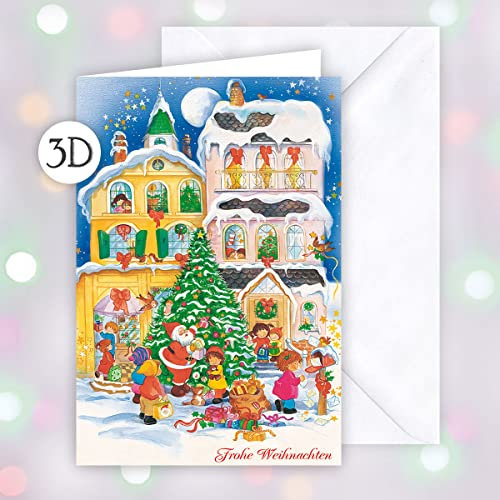 KE - Exklusive 3D Effekt Weihnachtskarte mit Umschlag, DIN B6 Format - Ideal für festliche Weihnachtsgrüße und Feiertagswünsche - Motiv Weihnachten