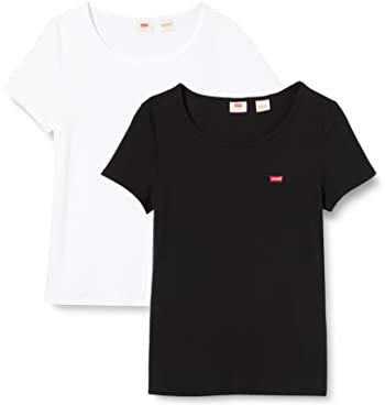 Levi's Women's 2-Pack Tee T-Shirt, White +/Mineral Black, XL