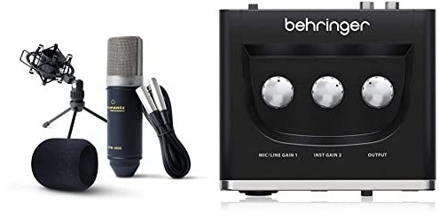 Behringer U-Phoria UM2 et Marantz MPM-1000 - Interface Audio/Carte Son USB et Microphone à Condensateur XLR avec Trépied, Alimentation Phantom +48V