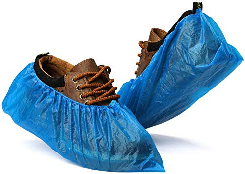 1ABOVE Premium Disposable Shoe Covers- Plastic Waterproof Foot Covering Dust Proof Indoor Shoe Protectors Blue One Size Fits All, (PACK OF 100)