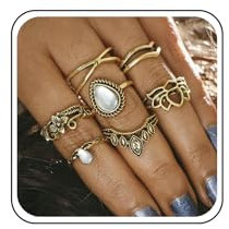 TseenYi Boho Knöchelringe Gold Yoga Lotus Ringe Set Stapeln Retro Mondstein Gelenkringe Vintage Midi Ringe Mode Hand Accessoires Schmuck für Frauen und Mädchen