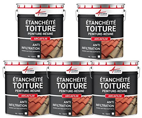Étanchéité Toiture : Peinture résine d'étanchéité ARCAFILM pour Toit et Tuile Offre Spéciale : 5 x 10L - Blanc - ARCANE INDUSTRIES