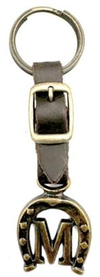 JA Horse Porte-clés en cuir cuivre fer à cheval cheval lettre A-Z fabriqué en Europe, M, 10 cm