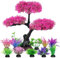 Ameliade Aquarium Artificial Plastic Plants Decoration, Pink Cherry Blossom Tree Aquarium Decor Set, Goldfish Betta Fish Tank Decorations Hides Accessories（Pink