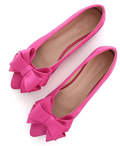 Sailing LU Bowknot Ballet Flats Womens Pointy Toe Casual Flat Shoes Suede Dress Shoes Wear to Work Slip On Moccasins, E-rose-8232, 5 UK