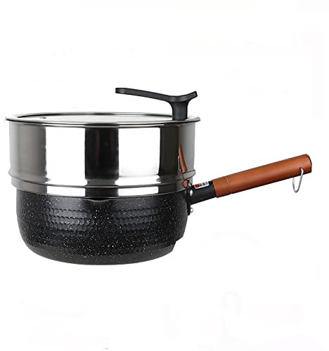 Milk Pans/Stock Pot/with Steamer, Non-Stick pan Heighten Cooking Pots/Cool Touch Handles,for Induction and Gas Hobs (18-24cm) (Size : 22cm)