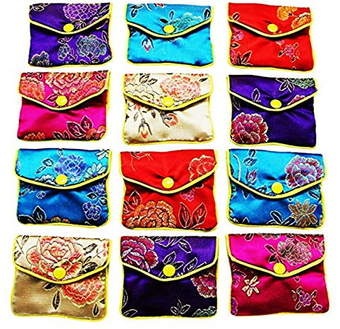 ERZU 12 Stück Schmuckrollen Aufbewahrungstasche Seide Geldbörse Beutel Geschenktüten Kleine Schmuck Geschenktüten