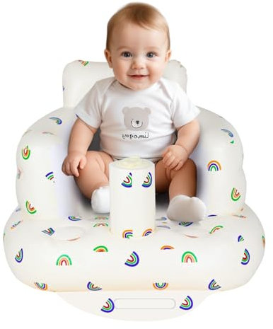 Aufblasbarer Babystuhl, Aufblasbarer Babysitz für Babys 3 Monate und nach oben, Sommer Blow Up Stuhl mit eingebauter Luftpumpe, Säuglingsboden Sitze zum Lernen zu sitzen, Palying, Camping, Regenbogen