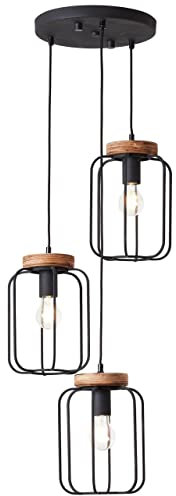 BRILLIANT Lampe, Tosh Pendelleuchte 3flg Rondell antik holz/schwarz korund, 3x A60, E27, 40W, Holz aus nachhaltiger Waldwirtschaft (FSC)