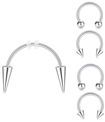 Crdifu Smiley Piercing Vampire Teeth Schmuck Silber 16G Hufeisen Chirurgenstahl Piercing Rings Set