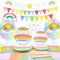 LSJDEER Fournitures de fête nuage arc-en-ciel Vaisselle - Assiettes, Serviettes, Pailles, Bannière, Nappe, Rainbow Cloud Balloon Pastel Rainbow Birthday Vaisselle Décorations - Sert 20