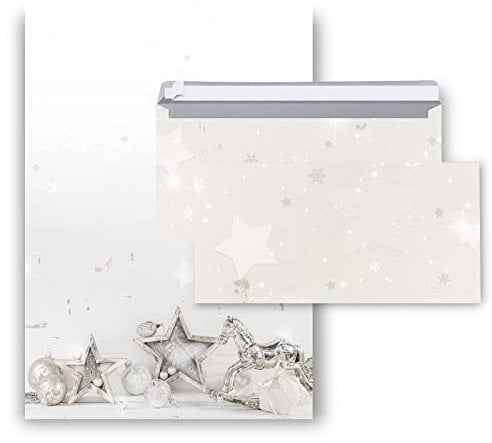 Logbuch-Verlag 10 Blatt Briefpapier A4 + 10 Kuverts grau silber shabby chic - Weihnachtspapier mit Umschlag für Weihnachtsgrüße & Weihnachtsbriefe