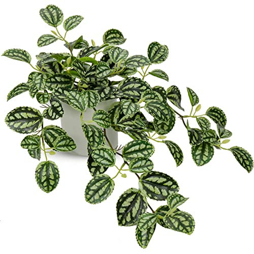 Oairse Artificial Plants in Ceramic Pots Realistic Fake Trailing Plants String of Plants Fake Potted Plants Tradescantia Zebrina for Indoor Outdoor Home Office Bathroom Kitchen Desk Decoration