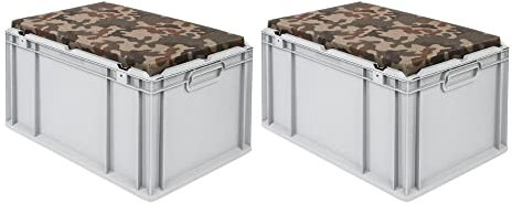PROREGAL SuperSparSet 2x Eurobox NextGen Seat Box Camouflage | HxBxT 36,5x40x60cm | 65 Liter | Griffe geschlossen | Eurobehälter, Sitzbox, Transportbox, Transportbehälter, Stapelbehälter
