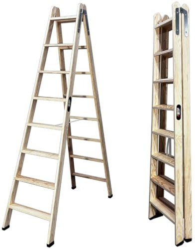 BTF Escaliers en Bois de pin Double montée certifiés |Idéal pour Les Professionnels Peintre, scayoliste, électricien ou même pour Votre Maison! (8+8 Marches)