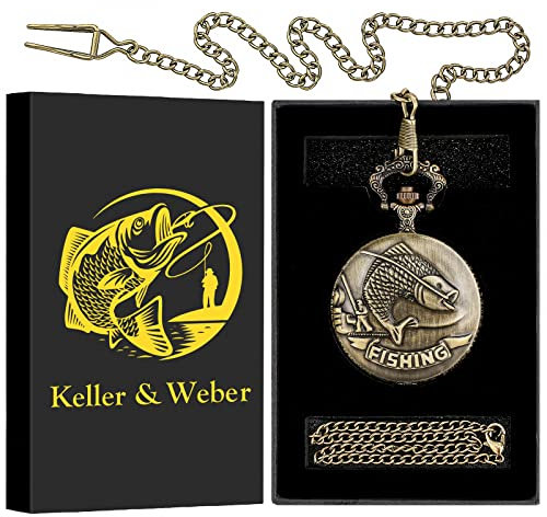 Keller & Weber Vintage Angeln Taschenuhren für Männer, Angelgeschenke für Männer, Valentinstagsgeschenke, Geburtstagsgeschenke, Halskette Geschenke für Frauen