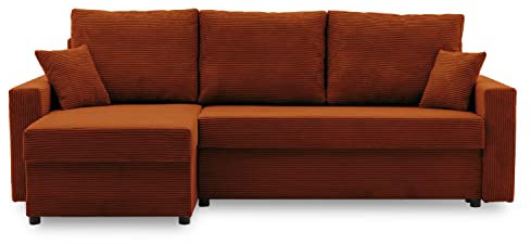 Ecksofa Aikido I 233x90 - mit schlaffunktion - Farben zur Auswahl - modernen Eckcouch - mit Bettkasten - Moderner Cordstoff - Stoff POSO (POSO 039)