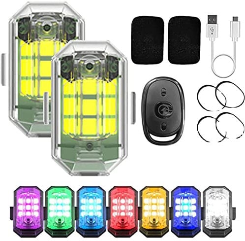Umikk Auto Fernbedienung Blitzlicht, Drahtloses LED-Blitzlicht mit hoher Helligkeit, 7-farbiges LED-Flugzeug-Blitzlicht USB-Aufladung, Flugzeug-Blitzlichter, Drohnen-Antikollisionslichter (2 Stück)