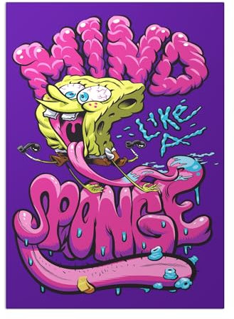 Displate Offiziell SpongeBob MetallPoster Magnetische Befestigung Inklusive Lizenziert Bilder Hochwertiges Poster Mind Like A Sponge 45 cm x 32 cm