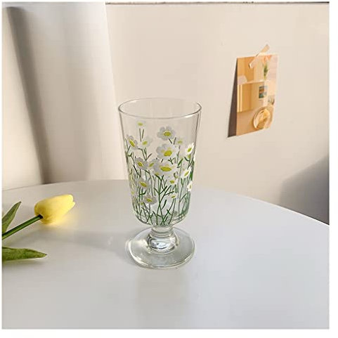 Tazas de café Retro French Breakfast Cup Tulip Daisy Goblet Novela Creative Glass Juice Coffee Milk Cup (Color : A) (A)
